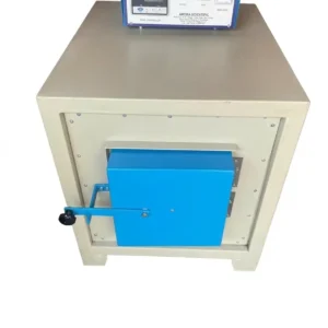 “Industrial furnace with insulated chamber, glowing heat inside, and burners heating metal.”